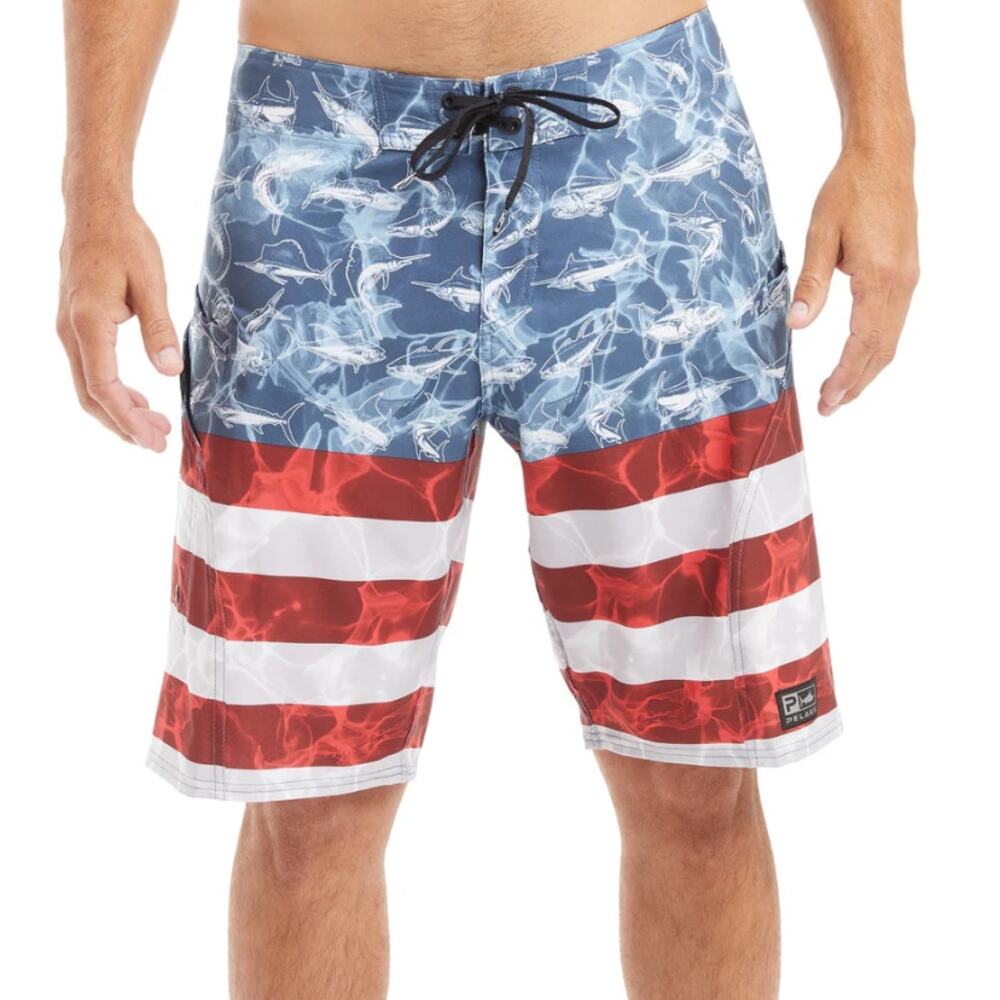 PELAGIC Sharkskin Board Shorts Americano Blue Lightweight Active Men's 36